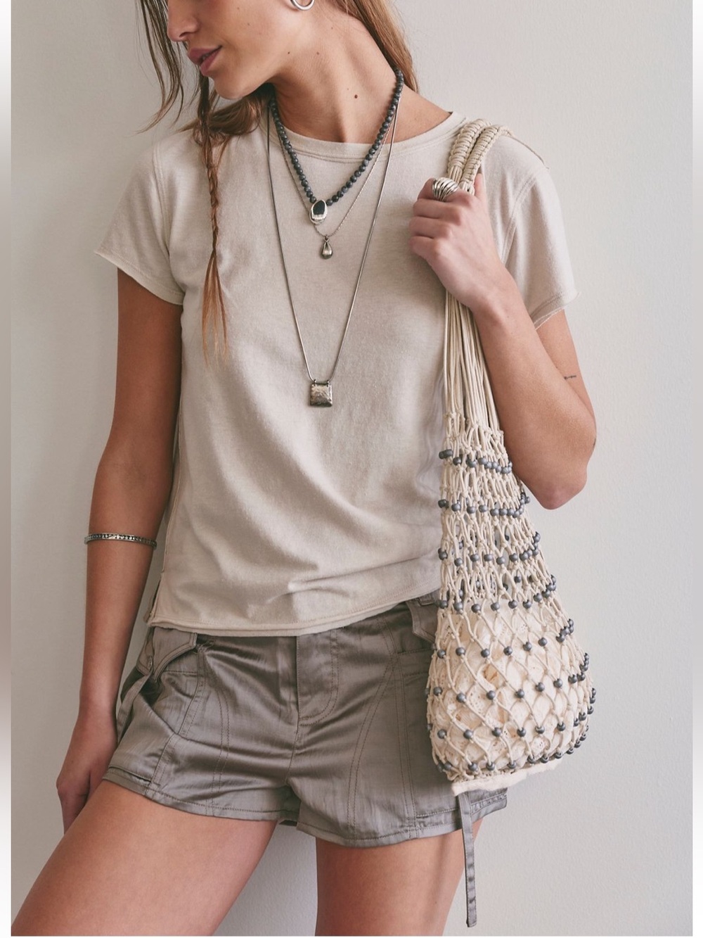Free People Wishing Well Beaded Tote Beach Market Crochet Macrame Pool Bag - Picture 2 of 6